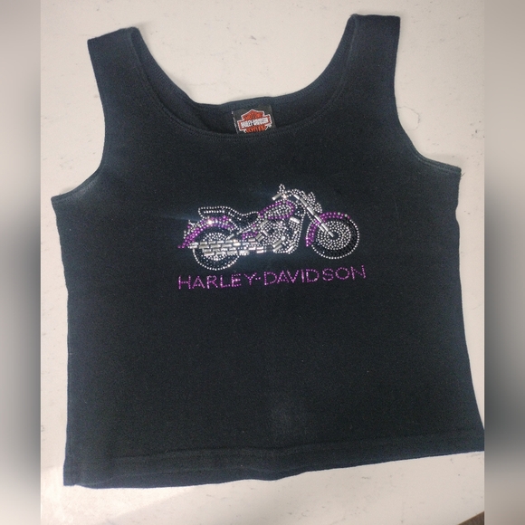 Vintage Harley-Davidson Rhinestone Studs Crop Top Tank Biker Babe 90s Motorcycle - Picture 4 of 8